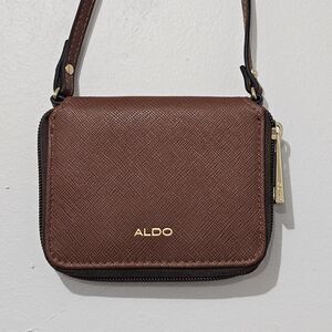 Aldo -Wallet Wristlet Strap Gold Hardware Credit Card Slots - Small - Brown